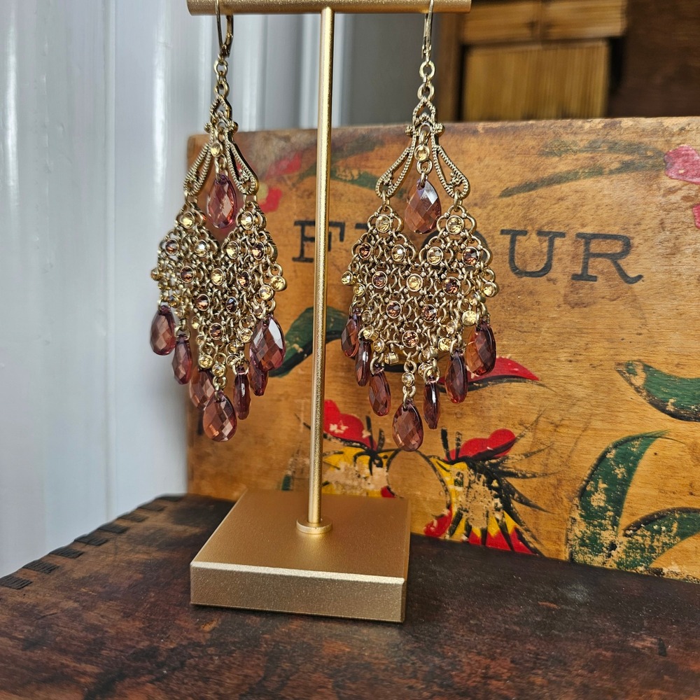 Gold Amber Crystal Dangle Chandelier Earrings Womens OS Boho Jewelry